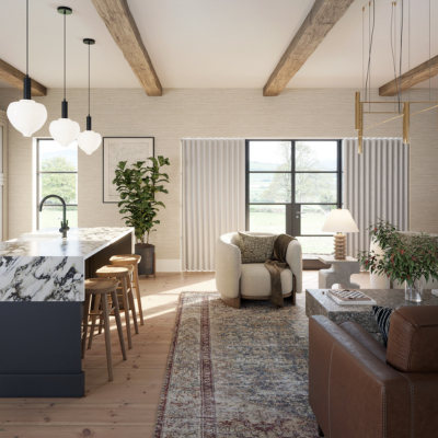 Beige wave curtains over glass doors