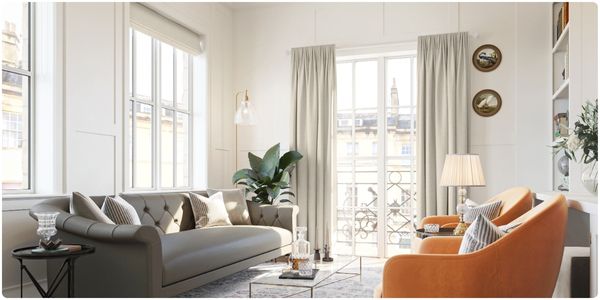 White wooden blinds in a white and wooden dining room